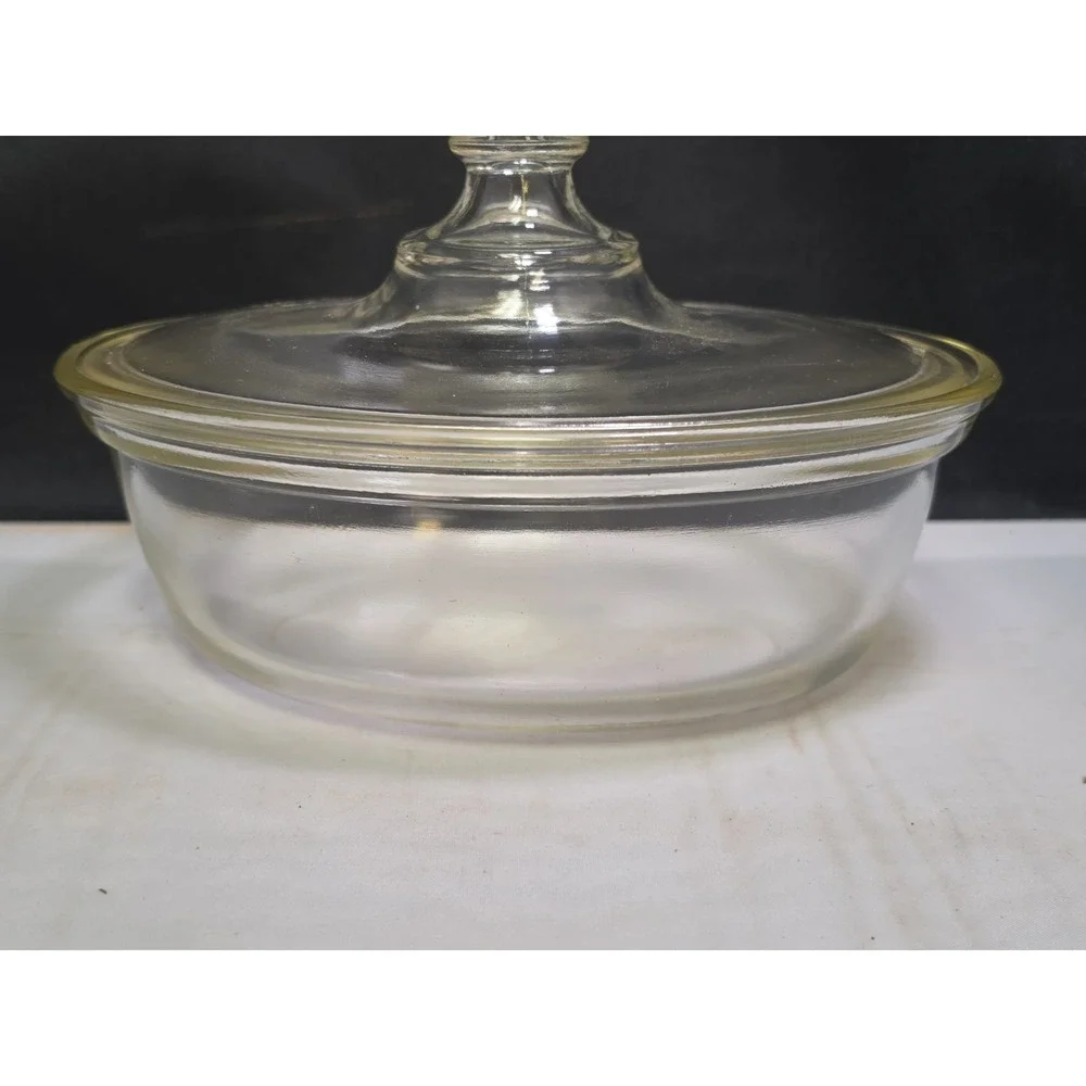 Pyrex Clear Oval Casserole Dish W/ Lid, Metal Stand